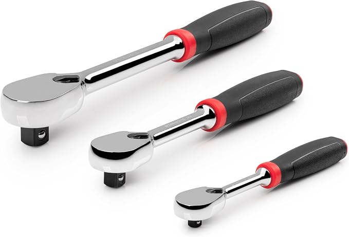 TEKTON 1/4, 3/8, 1/2 Inch Drive Ratchet Set, 3-Piece | SRH91002 | 6, 8, 10-1/2 in., Non-Quick-Release, Comfort Grip