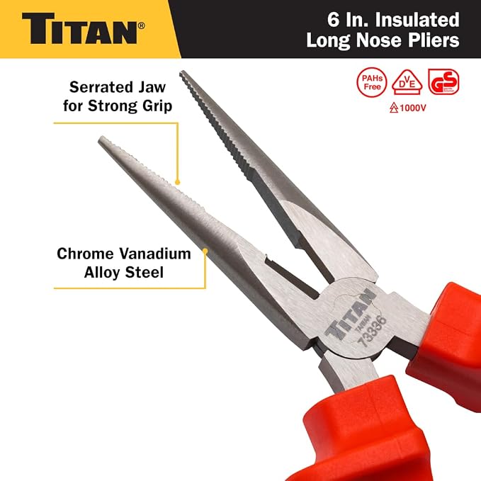 Titan 73336 6-Inch VDE Insulated Long Nose Pliers