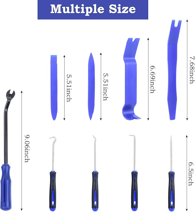 9Pcs Auto Trim Removal Tool Kit with Plastic Pry Tool, Fastener Clip Pliers, Car Interior Panel Door Window Removal Tools, Clip Remover Tool with Precision Hook and Pick Set for Automotive