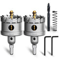 Metal Hole Saw 2-1/8''(54mm) 2Pcs Set Heavy Duty Tungsten Carbide Tipped Hole Cutters Set with a nitrided Step Drill and L-flench, for Steel Iron,Aluminum,Stainless stell