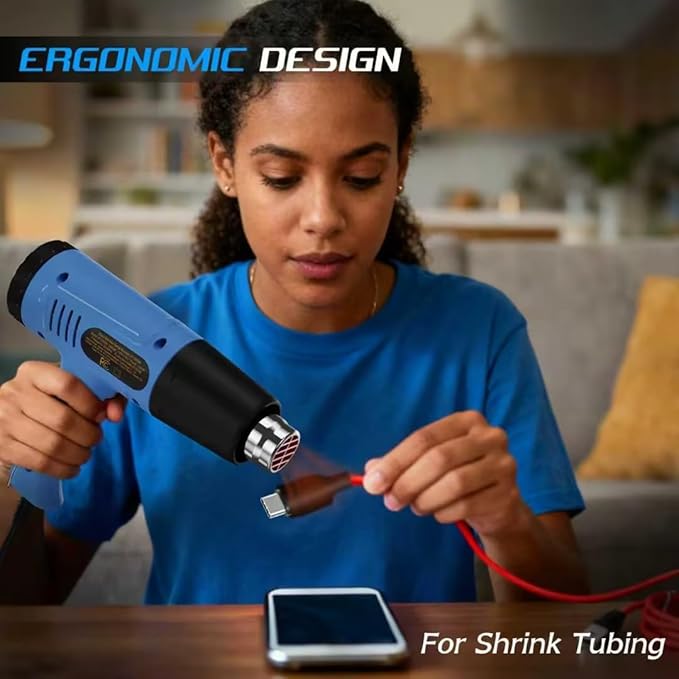 Heat Gun, 110V Adjustable Hot Air Gun with 4 Nozzles, Rear Rotating Temp Control, 50-650℃ (122-1202℉）Range, Overload Protection, 4.9FT Cord Portable Handheld Heat Gun' for Crafts, Shrink Wrap