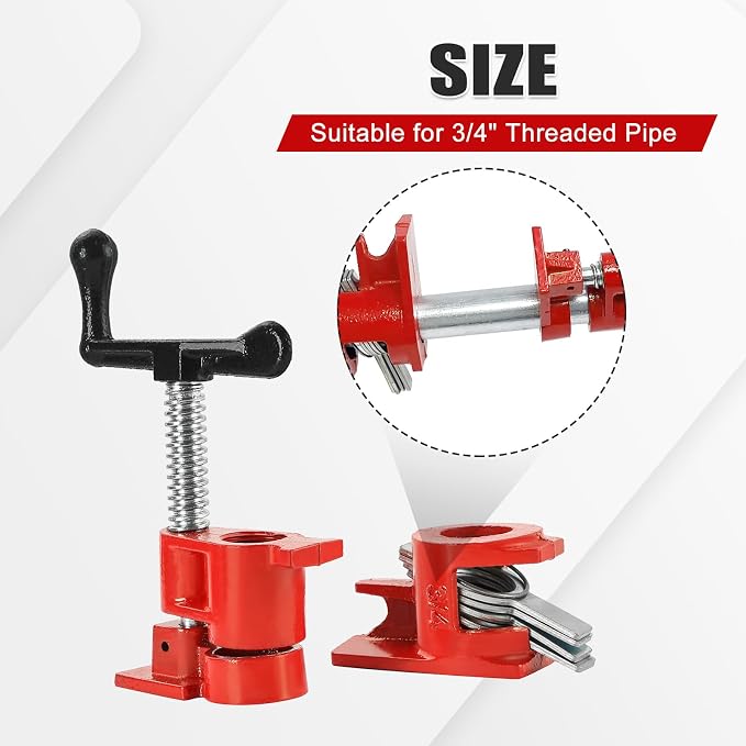 4 Pack 3/4 Inch Pipe Clamps, Wood Gluing Pipe Clamp Set, Heavy Duty Cast Iron Quick Release Pipe Clamps for Woodworking