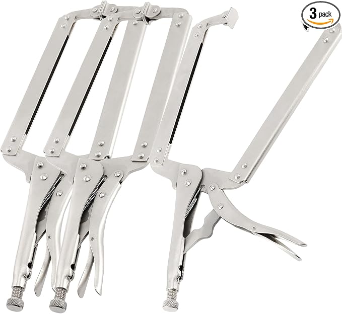 JOIKIT 3PCS 18 Inch C-Clamp Locking Pliers, Welding Pliers Set, Large Face C Clamp with Swivel Pads, Vise Grip C-Clamp for Woodworking Carpentry, Welding, Electrical Equipment