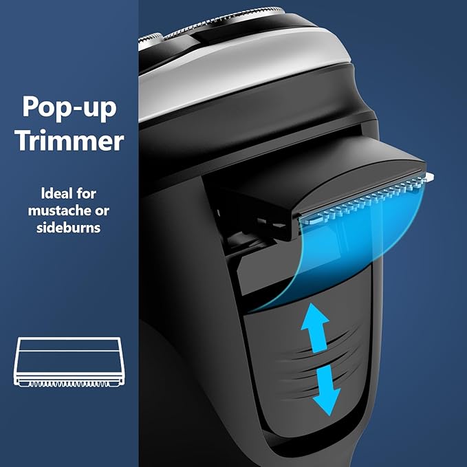 NANSHA Electric Razor for Men with Pop-Up Trimmer, 100% Waterproof Electric Shaver, Rechargeable Cordless Shavers for Men, Type-C, 120Mins Runtime, Plug & Play, Black (Black)