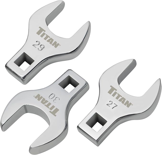 Titan 61199 3-Piece 1/2-Inch Drive Metric Full Polish Crowfoot Wrench Set, Includes 27mm, 29mm, and 30mm