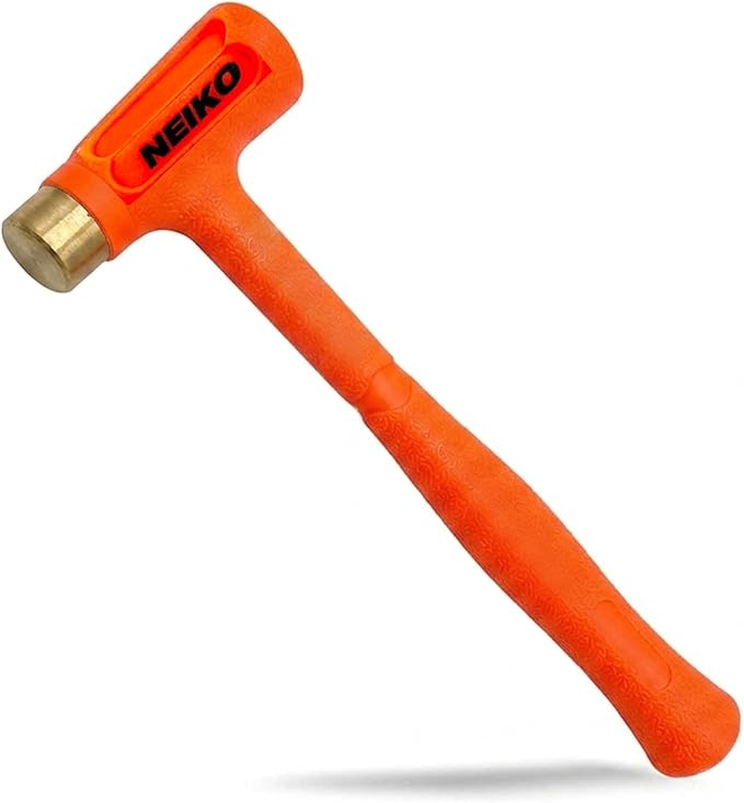 NEIKO 02870A Dead Blow Hammer With Brass Cap, 0.75 Pounds, Neon Orange Deadblow Hammers, Mallet, Spark and Rebound Resistant, Unibody Molded, Soft Blow Rubber, Non Slip Grip, Steel Shot and Core