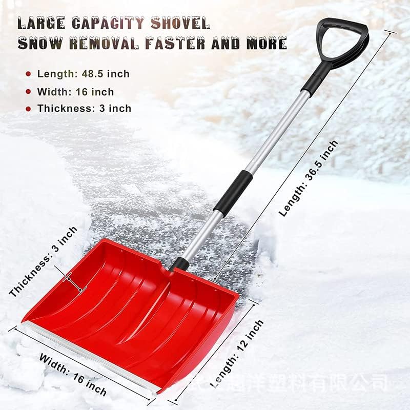 Snow Driveway and Garage Snow Removal Shovel 48-inch Long with D-Grip Handle Aluminium Strip Large Capacity Shovel for Garden, Car, Camping and Outdoor Use (Red)