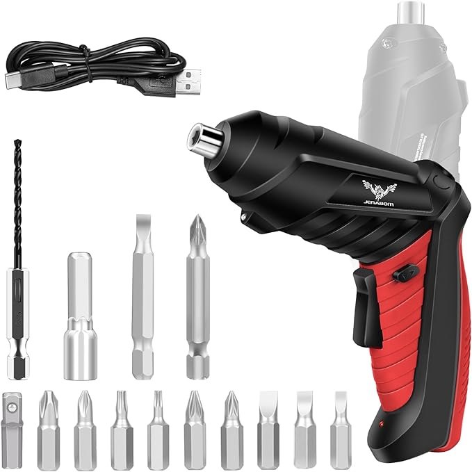 JENABOM Electric Screwdriver Cordless Rechargeable Small Drill Set 3.6V Li-ion 3.5Nm Max Torque Electric Rotatable with LED Light Screwdriver,14Pcs