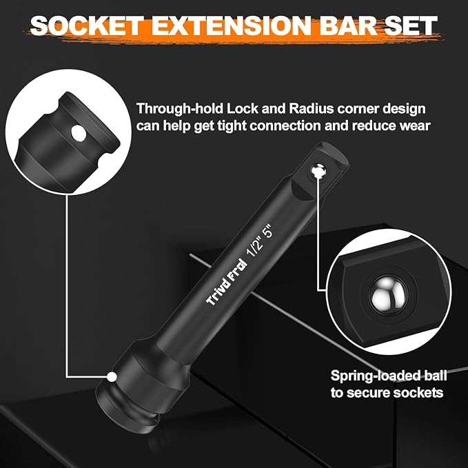 1/2" Impact Socket Set Metric and Standard - Trivd Frol 65 Piece Socket Set | SAE 3/8" to 1-1/4" and Metric 8-24mm, Shallow & Deep Socket Set, Cr-V Steel, 6-Point, with Ratchet, Extension Bars, Adapter