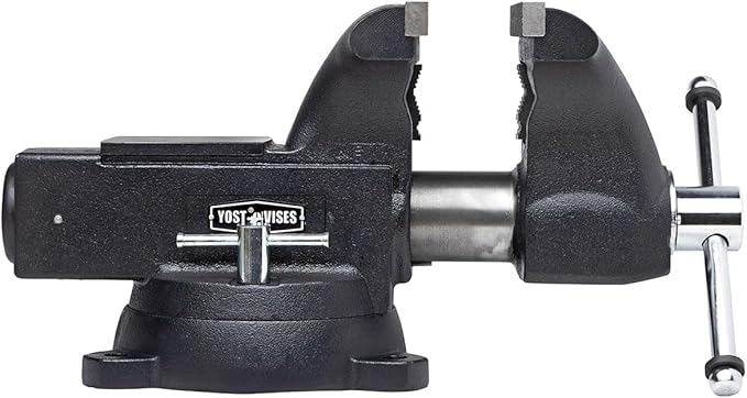 Yost HD800-C Heavy Duty 8-Inch Mechanics Work Bench Vise | Heavy Duty Woodworking & Metal Work Table with Secure Grip Swivel Base | 60,000 PSI Casting Iron Material with Extra-large Anvil Surface
