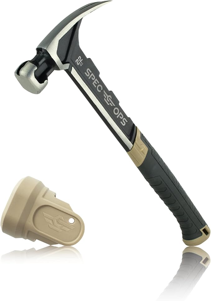 Spec Ops Tools Framing Hammer, 22 oz, Rip Claw, Smooth Face, Soft Mallet Cap, Shock-Absorbing Grip, 3% Donated to Veterans