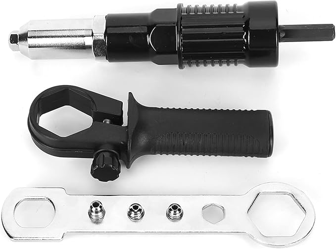 flexman Rivet Gun Adapter for Electric Drill, High Hardness Alloy Steel Electric Handle Tool with Wrench, Riveting Tool Kit for Pull Rivets