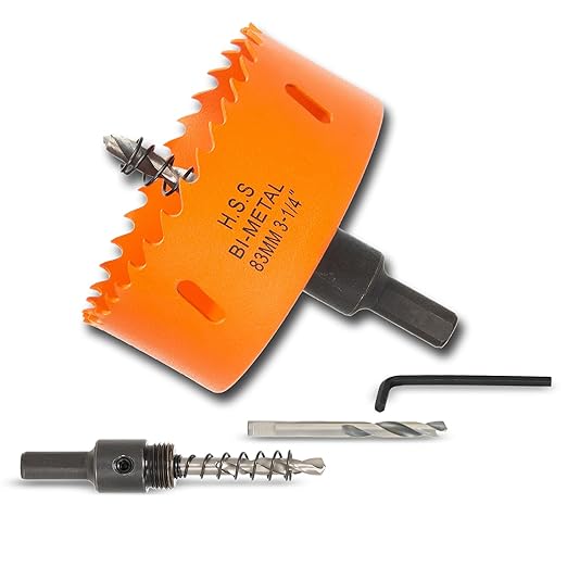 3-1/4 Inch Hole Saw with Arbor for Wood Metal Plastic, 3.25 in Bimetal Hole Cutter, Fast Chip Removal, Smooth Flat Drilling Edge