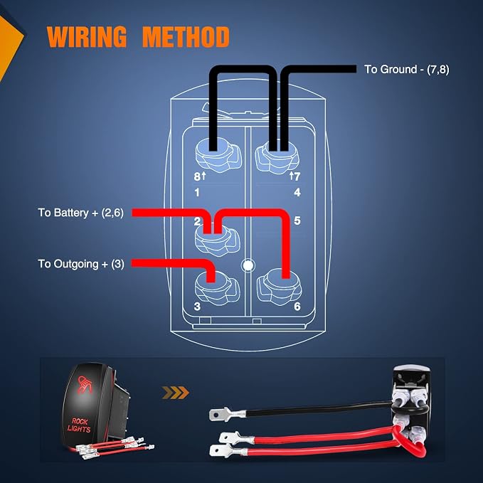 Nilight Rock Lights Rocker Switch Led Light Bar 5Pin Laser On Off SPST switches 20A/12V 10A/24V Switches Red with Jumper Wires Set for Cars Trucks RVs
