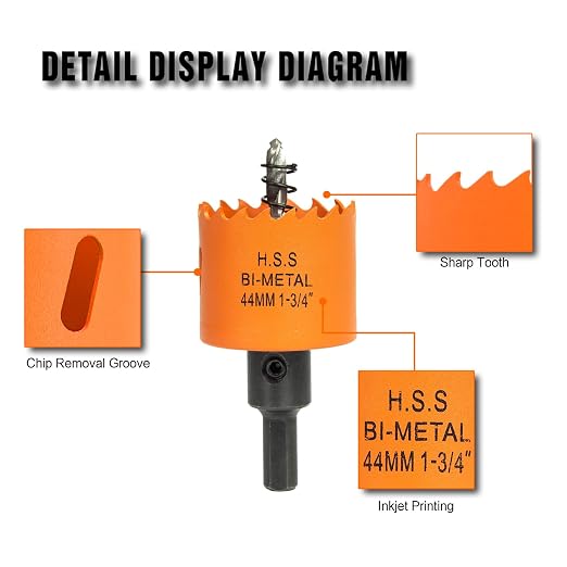 1-3/4 inch Hole Saw with Arbor for Metal Wood Plastic, 1.75 in Bimetal Hole Cutter for Different Project with Smooth and Flat Drilling Edge, Fast Chip Removal