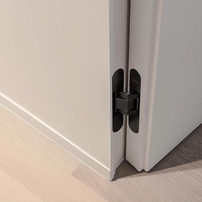 YAGU 5.5 inch 3 Way Adjustable Invisible Hinges Hidden Door Hinges Concealed Hinges Zinc Alloy 180 Degree Swing Hinge Butt Hinge Matte Black (1 Piece)