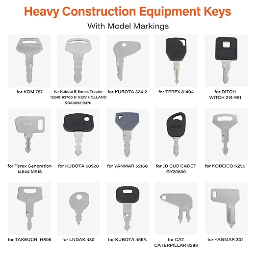 42 Pcs Equipment Keys Master Set, Compatible with CAT Caterpillar Bobcat JCB John Deere Case Kubota Volvo Komatsu Hyster Jlg Yanmar, Construction Heavy Equipment Ignition Keys with US Flag Keychain