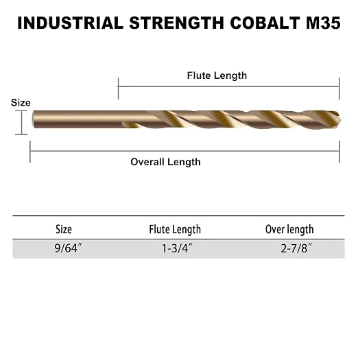 GMTOOLS 9/64 inch Cobalt Drill Bits, M35 HSS, 135 Degree Tip, Jobber Length Twist Drill Bit Set for Hard Metal, Stainless Steel, Cast Iron, Wood and Plastic, with Storage Case, Pack of 13