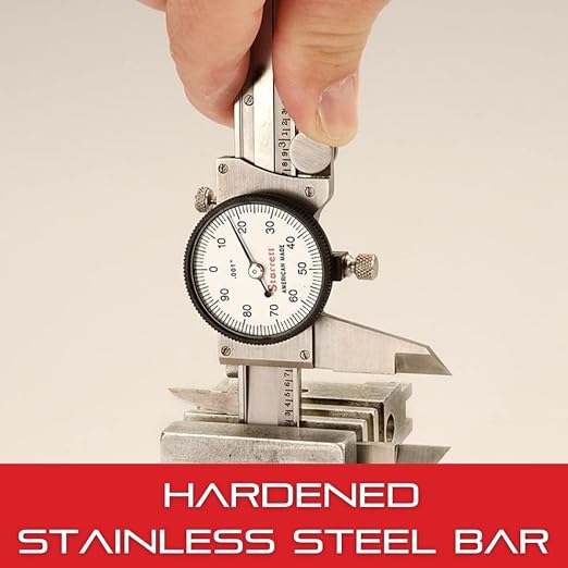 Starrett 120 Series Fractional Dial Calipers for Accurate Measurement with Fitted Plastic Case - White Face, 0-6" Range, -0.002" Accuracy, .010" Graduation - 1202F-6