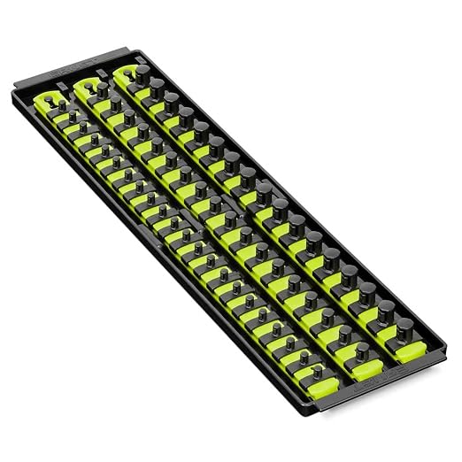 Ernst Manufacturing 8460HV Socket Boss 3-Rail Multi-Drive Socket Rail Organizer with Tray, 18-Inch, High-Visibility - Made in USA