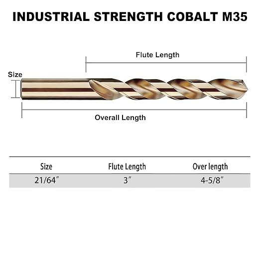 GMTOOLS 21/64 inch Cobalt Drill Bits, M35 HSS, 135 Degree Tip, Jobber Length Twist Drill Bit Set for Hard Metal, Stainless Steel, Cast Iron, Wood and Plastic, with Storage Case, Pack of 3
