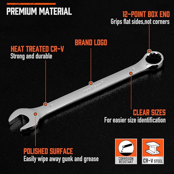 HORUSDY 12-Piece Metric Wrench Set | Combination Wrench Set with Organizer | 12 Point | 8mm - 19mm | Chrome Vanadium Steel