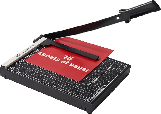 ISDIR 12 Inch Paper Trimmer with Automatic Security Safeguard and Side Ruler for A4, Craft Paper, Label, Photo and Cardstock - Ideal for Scrapbooking and DIY Projects(Black) (12"Black5)