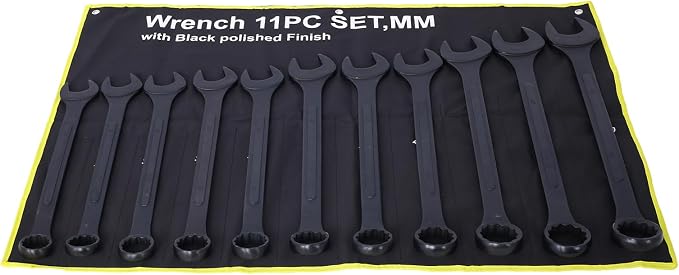 11PC Jumbo Combination Wrench Set, Metric, 34-50mm, Extra Large Wrenches | 34, 35, 36, 38, 40, 41, 42, 44, 46, 48, 50 mm sizes, Extra Large Combination Wrench Sets with Pouch (11PC-Metric)