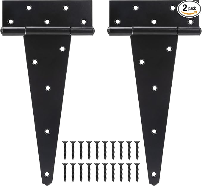 12 Inch T-Strap Shed Door Hinges Heavy Duty, Black Tee Hinge for Wooden Fences, Yard Door, Barn Door Gates, Wrought Hardware Rustproof, 2PCS