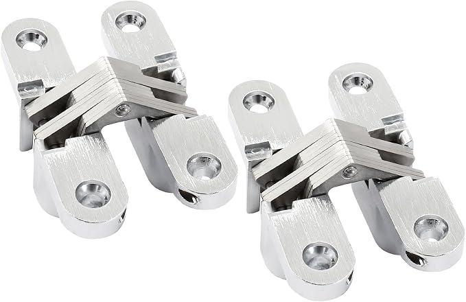68.5 mm Hidden Hinge, Stainless Steel 180 Degree Invisible Cross Hinges for Kitchen Cabinet Door, Frameless Concealed Hinge with Screws, 4pcs