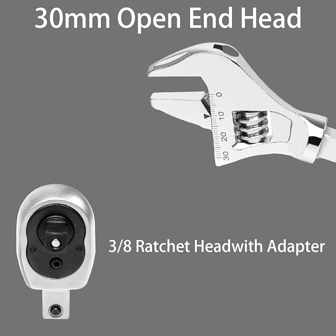Torque Wrench Adjustable 10-60 N.m, 30mm Open End & 3/8 Drive Ratchet Interchangeable Head for Mini Split HVAC Mechanical Repair