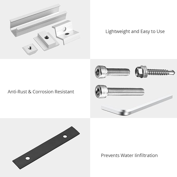 Anbte Solar Panel Mounting Brackets for Roof, Aluminum Solar Rails, Silver | Solar Panel Mounting Kit For 4 Panels, Included 10 X 4.72 In Rails+4 End Clamps+6 Center Clamps+1 Wrench, For Roof, RV, Boat