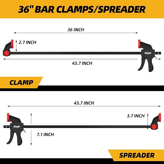 36" Bar Clamps for Woodworking 2-Pack, One-Handed Clamp/Spreader, Light-Duty Quick-Change F Clamp with 170 LBS Load Limit, Ideal for Woodworking/Carpentry/Home Improvement/DIY