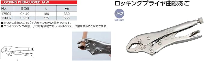 Kyoto Tools (KTC) Locking Pliers Curved Chin 250CR