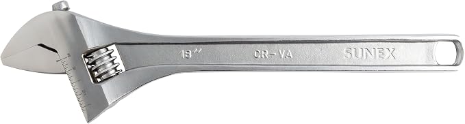 Sunex Tools 18" Adjustable Wrench, Forged Chrome Vanadium Steel, 2.25" Jaw Capacity with Quick-Adjust Knurl and Dual SAE Metric Scale, Anti-Rust Coating (Model SXAW18C)