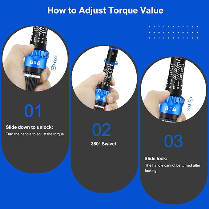 1/4" Drive Small Torque Wrench 1-8 Nm (8.85-70.8 in lb) ±3% Precision, Dual-Direction 72-Tooth Click Low Torque Wrench for Bicycle, Electronics, Small Engine Repair, and Delicate Fasteners