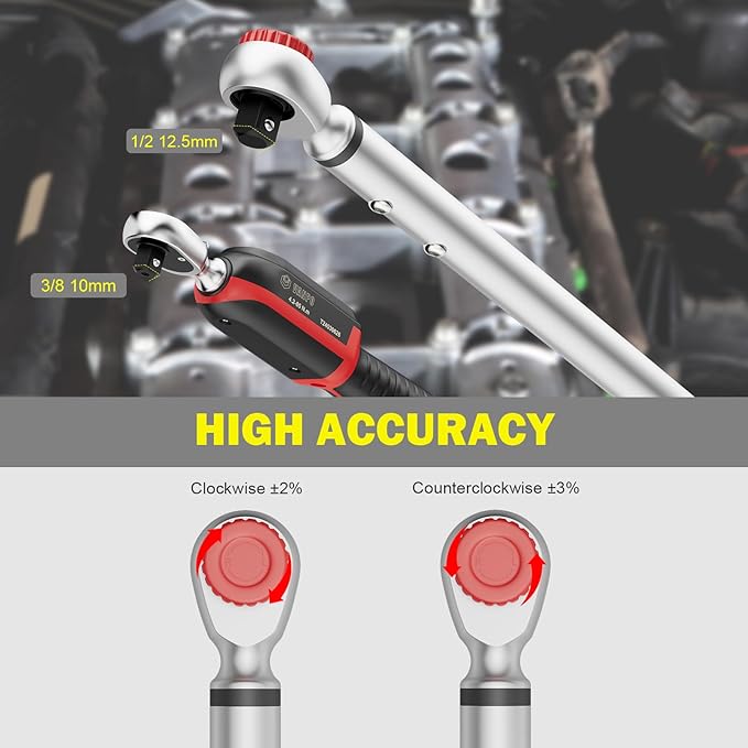 VANPO 3/8" & 1/2" Digital Torque Wrench Set, 3.1-62.7Ft.lb+14.7-295Ft.lb | 4.2-85Nm+20-400Nm, ±2% Accuracy, Preset Value, Buzzer & LED Indicator, Data Storage, for Car, Motorcycle, Truck, RV & Towing