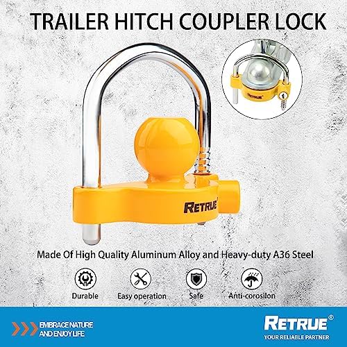 RETRUE Universal Trailer Coupler Lock, 2PC Key Alike Hitch Ball Lock,Yellow