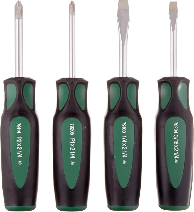 SK Tools USA 4 Piece, Cushion Grip Stubby Combination Screwdriver Set | 86335