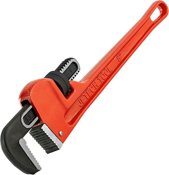 Jetech 8-inch Heavy Duty Straight Pipe Wrench, Adjustable Aluminum Plumber Wrench with Floating Hook Jaw and I-Beam Handle, Red