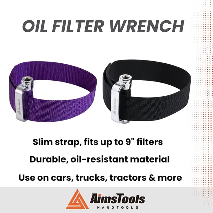 Oil Filter Wrench Strap, Nylon Heavy Duty Removal Tool, Fits into Tight Areas, Non Slip Adjustable Band for Diesel, Truck, Automotive Accessories, Up to 9"(229mm), Purple