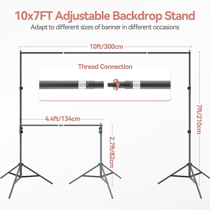 7x10 FT Backdrop Stand Kit with 6.5 x 10FT Black, White Background