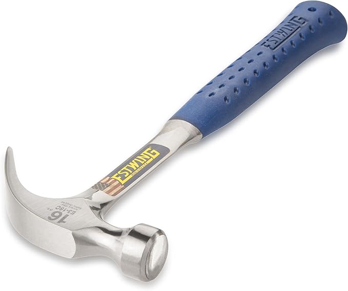 ESTWING Hammer - 16 oz USA Made Curved Claw Hammer with Smooth Face & Shock Reduction Grip - E3-16C
