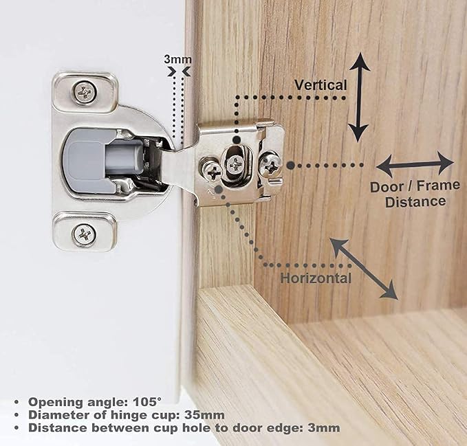 Decobasics 100 Pack Soft Close Cabinet Hinges – 1" Overlay for Kitchen Cabinet Doors, Face Frame Concealed Hidden Hinges – Stainless Steel, Self-Closing with 3-Way Adjustment & Slow Close Damper