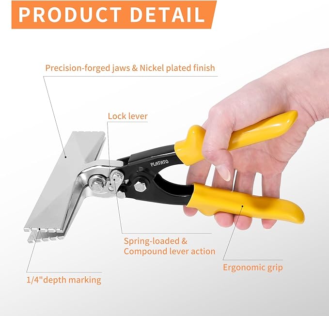 PLATATO 6 Inch Hand Seamers Sheet Metal Bender Tools for Bending, Seaming and Straightening 18-30 Gauge Sheet Metal, Duckbill Pliers for HVAC Work, Duct Work, DIY and Repair Projects