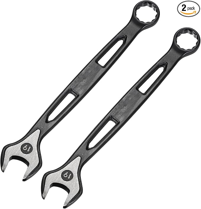 HARFINGTON 2pcs Combination Wrench 19mm Metric Extra Long 12-Point Box and Open End Carbon Steel Double Ended Industrial Grade Spanner for Automotive Furniture Machinery DIY Repair, Black