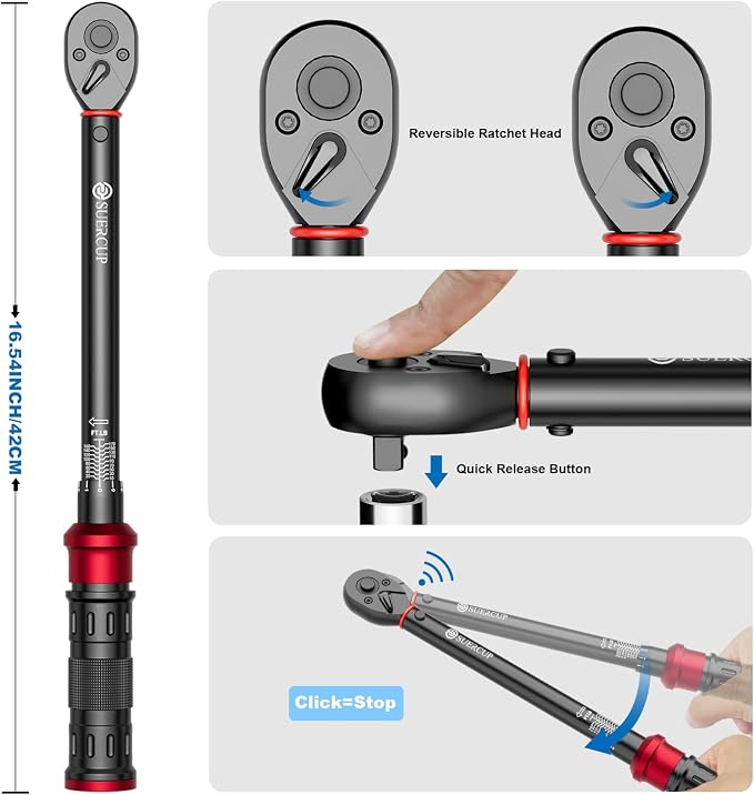Next-Gen 100-Tooth, 1/2" Drive Click Torque Wrench, 10-170 Ft.Lb | 13.6-230.5 N.m, ±3% Accuracy, 3.6° Arc Swing Tool for Truck/SUV Suspension, Heavy Duty Control Arms, Lug Nuts & Auto Repair