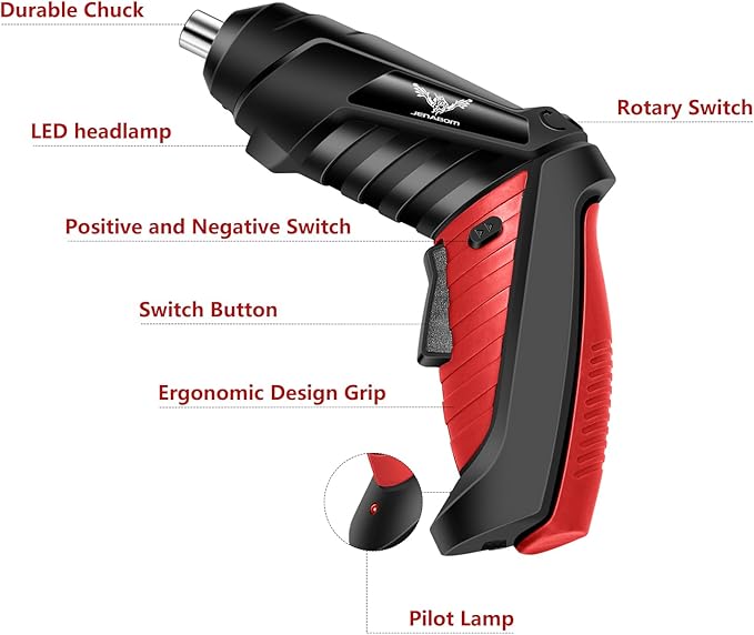 JENABOM Electric Screwdriver Cordless Rechargeable Small Drill Set 3.6V Li-ion 3.5Nm Max Torque Electric Rotatable with LED Light Screwdriver,14Pcs