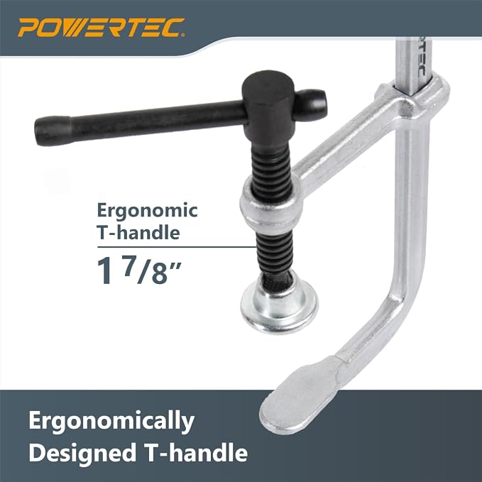 POWERTEC 71598-P2 4 Inch Heavy Duty F Clamp, 4-3/16 Inch x 2-3/8" Inch Throat F Style Bar Clamps for Woodworking, 480 lb Capacity each – 4 Pack