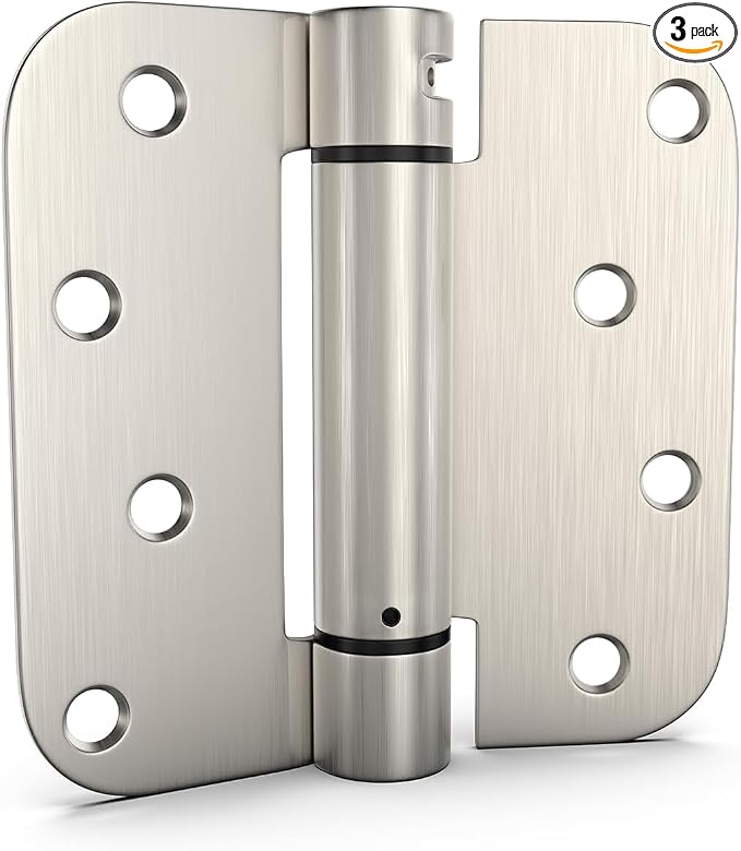 goldenwarm 3 Pack 4 Inch Satin Nickel Brushed Self Closing Door Hinges with 5/8'' Radius Corners - Adjustable Tension Soft Close Hinges for Interior/Exterior Doors, Durable & Quiet Closure